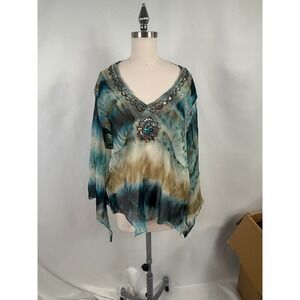 Erica Brooke Plus Size 22 Beaded Tie Dye Tunic Top Fairy Boho Gypsy Layered Y2K